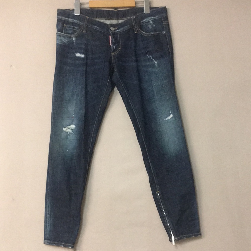 DSQUARED2 Women’s Skinny Stretch Ankle Zip Distress Jean.Sz 44 IT Made in Italy